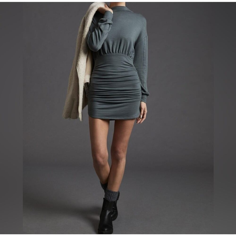Daily Practice Anthropologie Gray Long Sleeve Ruched Dress NWT